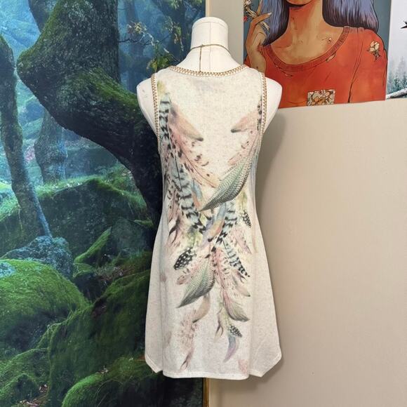 boho rhinestone feather tunic mini dress vocal small cover up festival - Picture 3 of 7